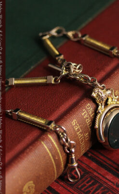 英国獅子の金無垢石付回転飾り 金無垢アンティーク懐中時計チェーン-C0497-10