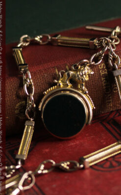 英国獅子の金無垢石付回転飾り 金無垢アンティーク懐中時計チェーン-C0497-11