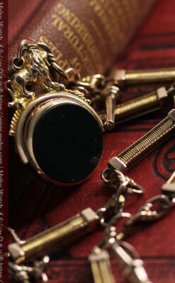 英国獅子の金無垢石付回転飾り 金無垢アンティーク懐中時計チェーン-C0497-12