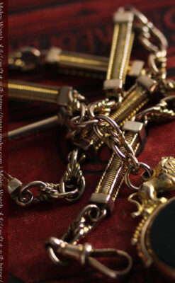 英国獅子の金無垢石付回転飾り 金無垢アンティーク懐中時計チェーン-C0497-15