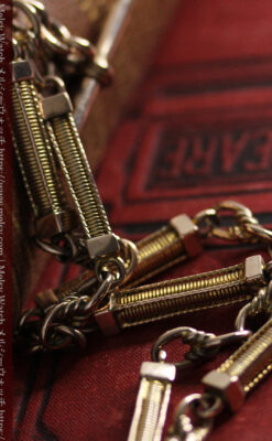 英国獅子の金無垢石付回転飾り 金無垢アンティーク懐中時計チェーン-C0497-17