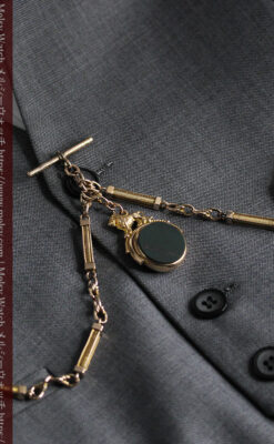 英国獅子の金無垢石付回転飾り 金無垢アンティーク懐中時計チェーン-C0497-19