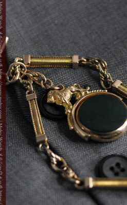 英国獅子の金無垢石付回転飾り 金無垢アンティーク懐中時計チェーン-C0497-21