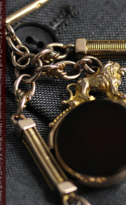 英国獅子の金無垢石付回転飾り 金無垢アンティーク懐中時計チェーン-C0497-26