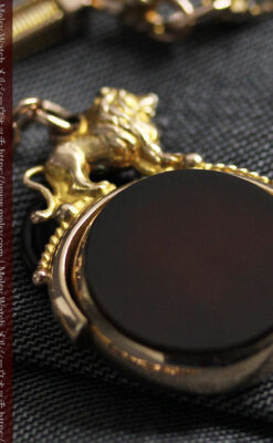 英国獅子の金無垢石付回転飾り 金無垢アンティーク懐中時計チェーン-C0497-27