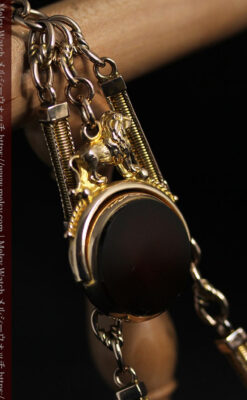 英国獅子の金無垢石付回転飾り 金無垢アンティーク懐中時計チェーン-C0497-28