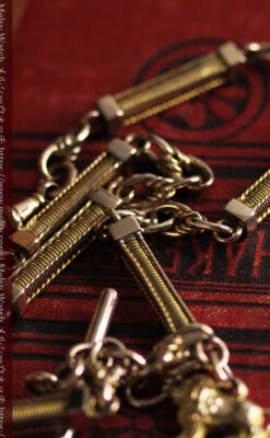 英国獅子の金無垢石付回転飾り 金無垢アンティーク懐中時計チェーン-C0497-3