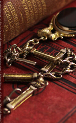 英国獅子の金無垢石付回転飾り 金無垢アンティーク懐中時計チェーン-C0497-6