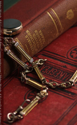 英国獅子の金無垢石付回転飾り 金無垢アンティーク懐中時計チェーン-C0497-7