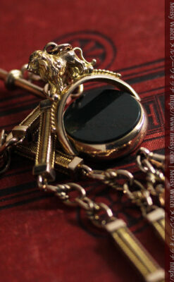 英国獅子の金無垢石付回転飾り 金無垢アンティーク懐中時計チェーン-C0497-9