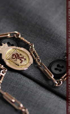 エナメルの赤竜の飾り 金無垢アンティーク懐中時計チェーン-C0498-10