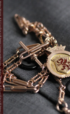 エナメルの赤竜の飾り 金無垢アンティーク懐中時計チェーン-C0498-11