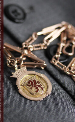 エナメルの赤竜の飾り 金無垢アンティーク懐中時計チェーン-C0498-12