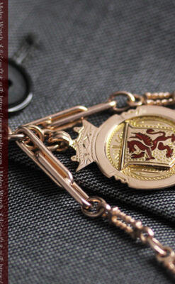 エナメルの赤竜の飾り 金無垢アンティーク懐中時計チェーン-C0498-13