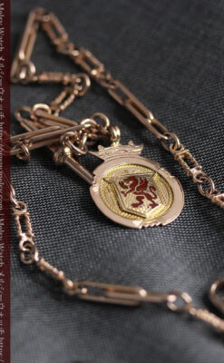 エナメルの赤竜の飾り 金無垢アンティーク懐中時計チェーン-C0498-14