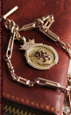 エナメルの赤竜の飾り 金無垢アンティーク懐中時計チェーン-C0498-16