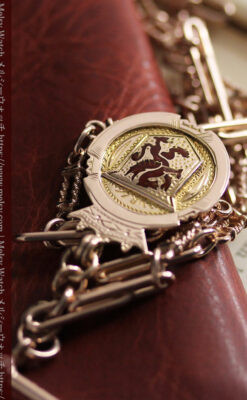 エナメルの赤竜の飾り 金無垢アンティーク懐中時計チェーン-C0498-18