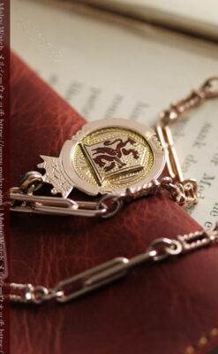 エナメルの赤竜の飾り 金無垢アンティーク懐中時計チェーン-C0498-19