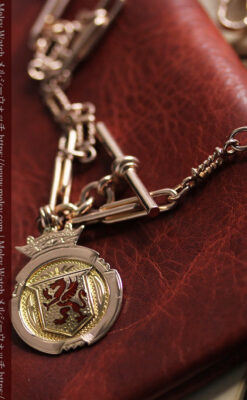 エナメルの赤竜の飾り 金無垢アンティーク懐中時計チェーン-C0498-22