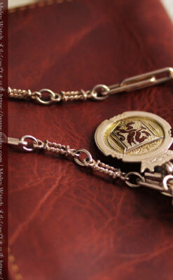 エナメルの赤竜の飾り 金無垢アンティーク懐中時計チェーン-C0498-23