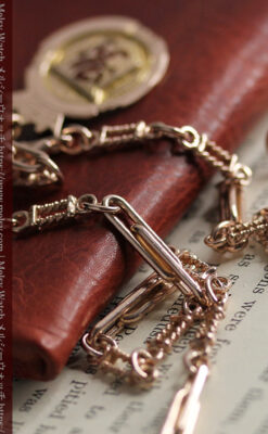 エナメルの赤竜の飾り 金無垢アンティーク懐中時計チェーン-C0498-24