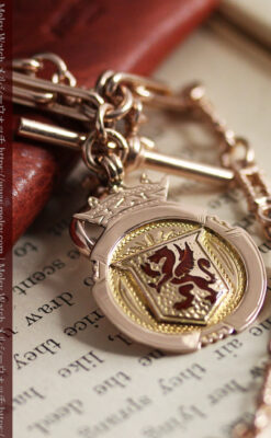 エナメルの赤竜の飾り 金無垢アンティーク懐中時計チェーン-C0498-25