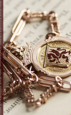 エナメルの赤竜の飾り 金無垢アンティーク懐中時計チェーン-C0498-27