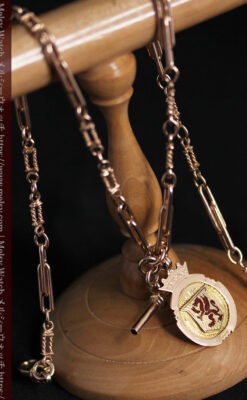 エナメルの赤竜の飾り 金無垢アンティーク懐中時計チェーン-C0498-29