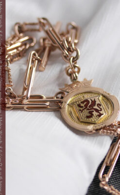 エナメルの赤竜の飾り 金無垢アンティーク懐中時計チェーン-C0498-3