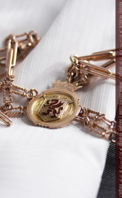 エナメルの赤竜の飾り 金無垢アンティーク懐中時計チェーン-C0498-4