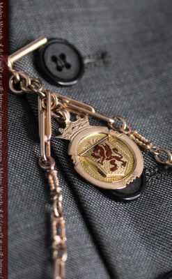 エナメルの赤竜の飾り 金無垢アンティーク懐中時計チェーン-C0498-5