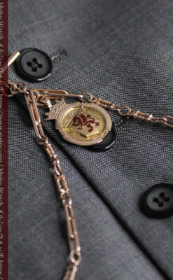 エナメルの赤竜の飾り 金無垢アンティーク懐中時計チェーン-C0498-6