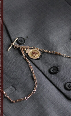 エナメルの赤竜の飾り 金無垢アンティーク懐中時計チェーン-C0498-7