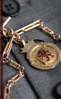 エナメルの赤竜の飾り 金無垢アンティーク懐中時計チェーン-C0498-9