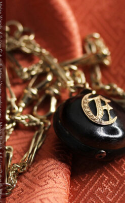 フリーメイソン金と木の飾り 金無垢アンティーク懐中時計チェーン-C0499-10