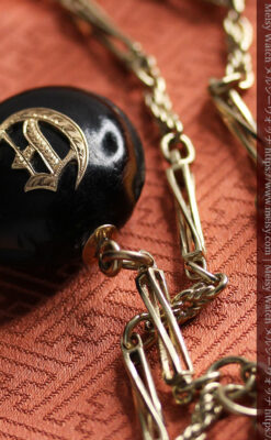 フリーメイソン金と木の飾り 金無垢アンティーク懐中時計チェーン-C0499-11