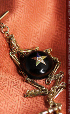 フリーメイソン金と木の飾り 金無垢アンティーク懐中時計チェーン-C0499-12