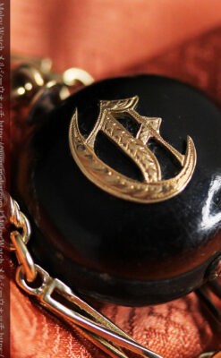 フリーメイソン金と木の飾り 金無垢アンティーク懐中時計チェーン-C0499-14