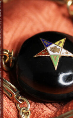 フリーメイソン金と木の飾り 金無垢アンティーク懐中時計チェーン-C0499-15