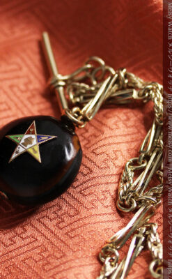 フリーメイソン金と木の飾り 金無垢アンティーク懐中時計チェーン-C0499-18