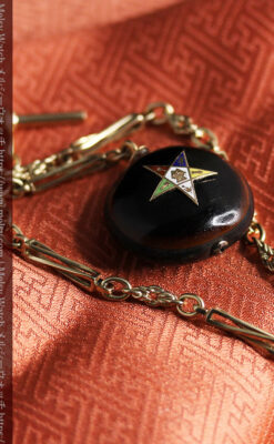 フリーメイソン金と木の飾り 金無垢アンティーク懐中時計チェーン-C0499-19