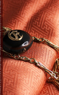 フリーメイソン金と木の飾り 金無垢アンティーク懐中時計チェーン-C0499-20