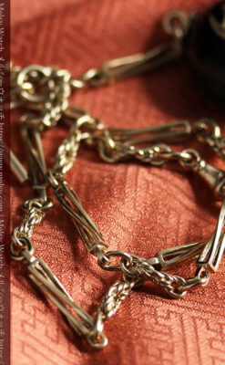 フリーメイソン金と木の飾り 金無垢アンティーク懐中時計チェーン-C0499-22