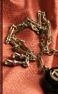 フリーメイソン金と木の飾り 金無垢アンティーク懐中時計チェーン-C0499-23