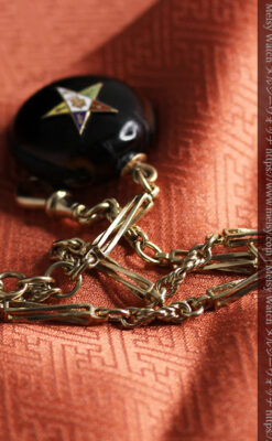 フリーメイソン金と木の飾り 金無垢アンティーク懐中時計チェーン-C0499-24