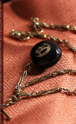 フリーメイソン金と木の飾り 金無垢アンティーク懐中時計チェーン-C0499-25