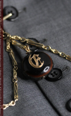 フリーメイソン金と木の飾り 金無垢アンティーク懐中時計チェーン-C0499-26