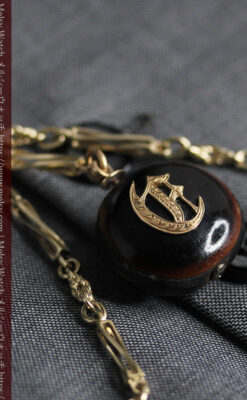 フリーメイソン金と木の飾り 金無垢アンティーク懐中時計チェーン-C0499-27