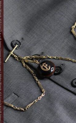 フリーメイソン金と木の飾り 金無垢アンティーク懐中時計チェーン-C0499-28