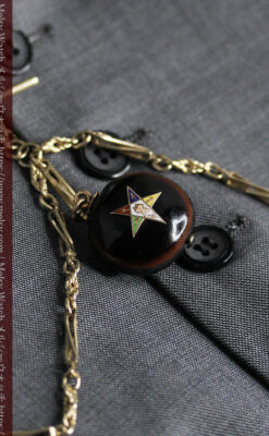 フリーメイソン金と木の飾り 金無垢アンティーク懐中時計チェーン-C0499-29